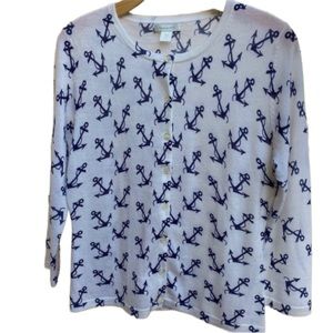 GARNET HILL 100% Merino Wool Button Front Crew Neck Sweater Cardigan Size Small